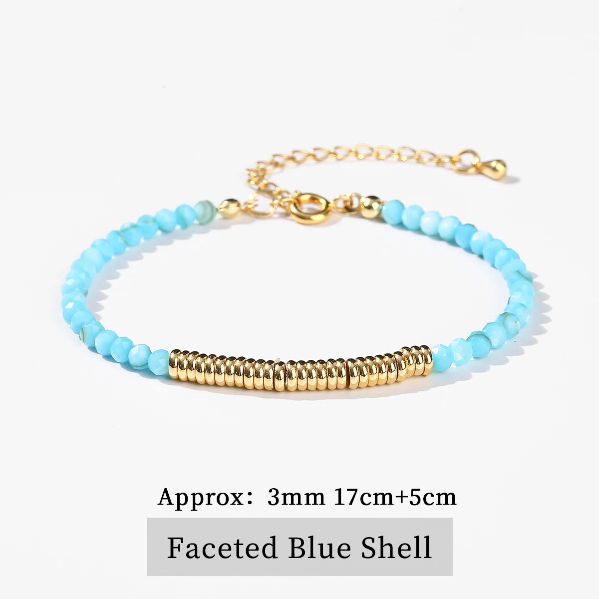 JD 3mm Faceted Natural Stone Chain Beaded Bracelet For Women With 18k Gold Plated Stainless Steel Spacer Beads Healing Jewelry