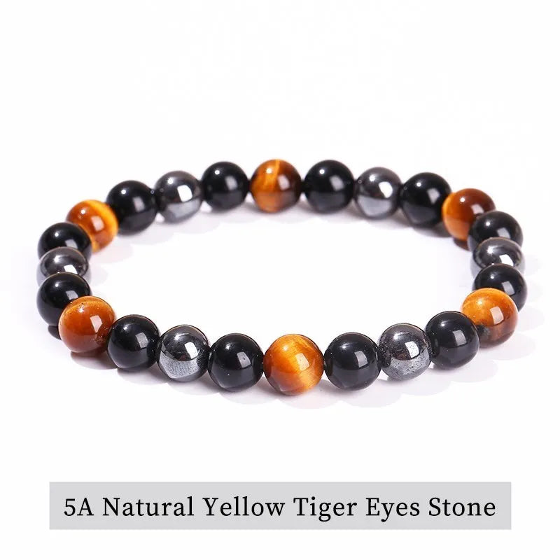 JD Natural Black Obsidian Stone Hematite Tiger Eye Bead Bracelet Women Men Triple Protection Health Care Weight Loss Jewelry