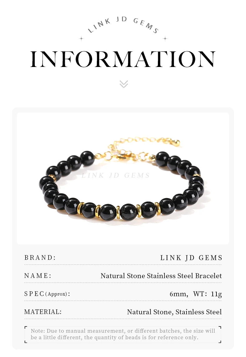 JD Natural Stone Green Aventurine Black Agate 6mm Bead Stainless Steel Bracelet Women Trendy Handmade Adjustable Healing Jewelry