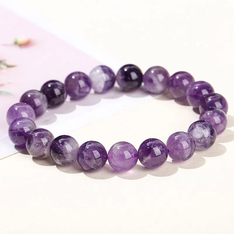 JD Natural Dream Lace Amethyst Stone Beaded Bracelets Women Purple Crystal Quartz Energy Bead Reiki Healing Bangle Jewelry Gift