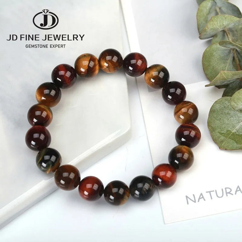 JD Natural Stone Blue Tiger Eye Beaded Bracelets Women Men Reiki Healing Yoga Meditation Charm Bangles Pulseras Jewelry Gift