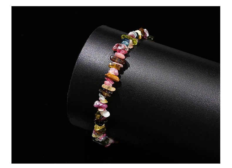 JD Natural Stone Mixed Tourmaline Gravel Lucky Chain Bracelet Women Fashion Jewelry Adjustable Chip Bracelet Yoga Chakra Gifts