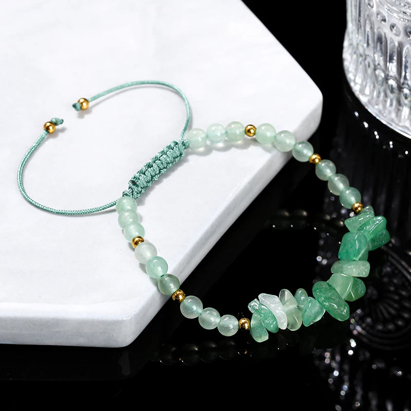 JD Natural Green Aventurine Irregular Gravel Bead Bracelet Women Trendy Adjustable Rope Braided Reiki Healing Chip Jewelry Gift
