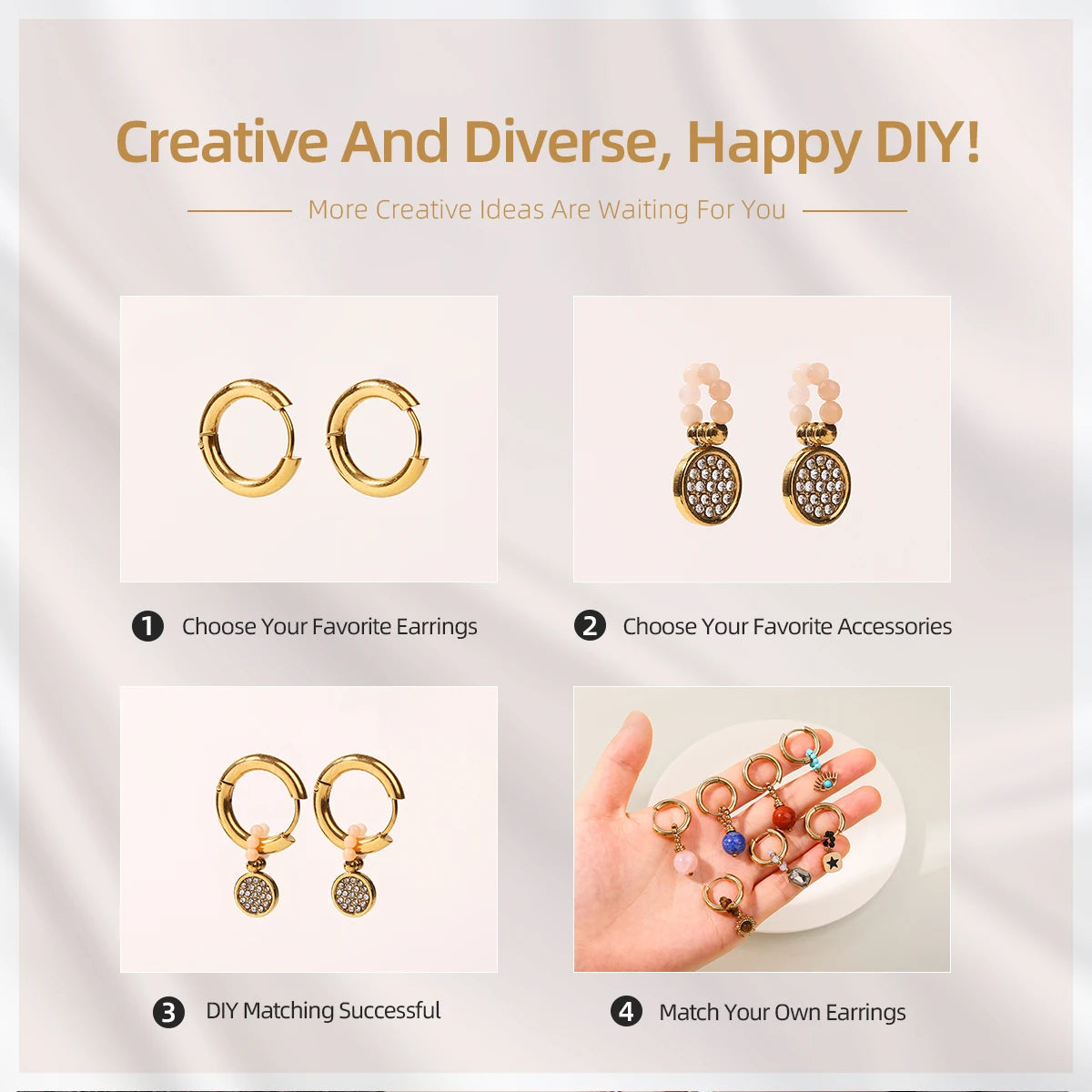 JD Natural Stone Dangle Earrings Varied DIY Design for Women Stainless Steel Hoop Earrings Crystal Pendant Jewelry Accessory