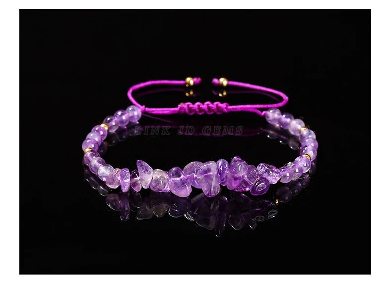 JD Natural Green Aventurine Amethyst Irregualr Gravel Woven Bracelet Women Men Handmade Braided Bracelet Crystal Chip Jewelry