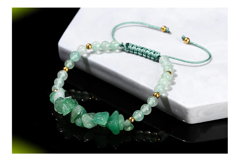 JD Natural Green Aventurine Irregular Gravel Bead Bracelet Women Trendy Adjustable Rope Braided Reiki Healing Chip Jewelry Gift