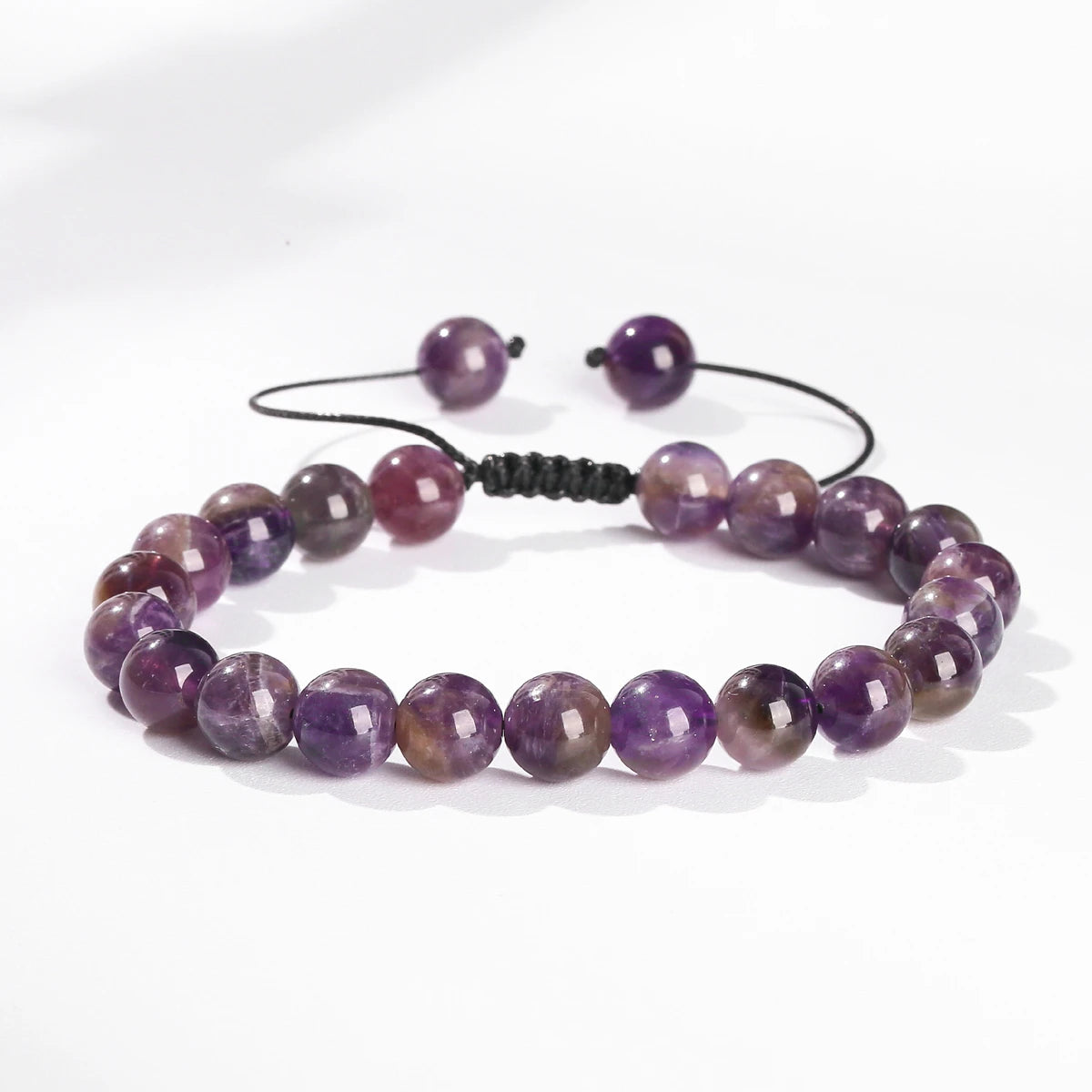 JD 8mm Natural Amethyst Bead Bracelets Adjustable Braided Rope Bangles Lapis Lazuli Men Women Yoga Healing Balance Bracelet Gift