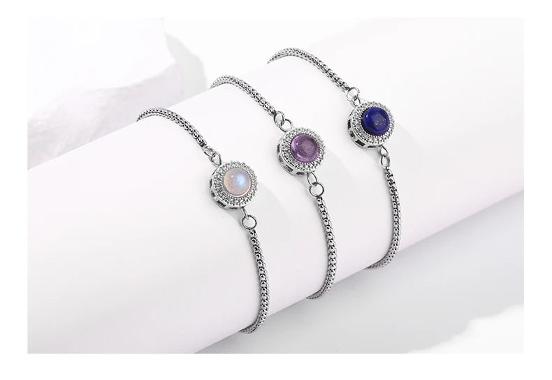 JD Natural Blue Moonstone Inlaid Stainless Steel Chain Bracelets Women Fashion Handmade Adjustable Healing Bangles Couple Gifts
