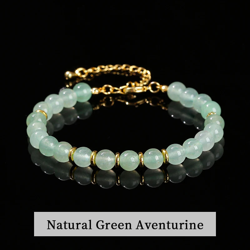 JD Natural Stone Green Aventurine Black Agate 6mm Bead Stainless Steel Bracelet Women Trendy Handmade Adjustable Healing Jewelry