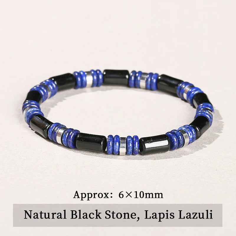 JD Natural Yellow Tiger Eye Stone Tube Shape Bracelets for Women Men Classic Stainless Steel Elastic Bangles Yoga Energy Gifts