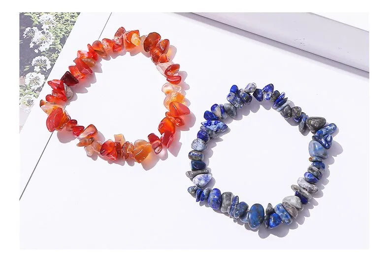 JD Natural Crystal Stone Seven Chakra Irregular Energy Bracelet Women Men Healing Amethyst Fluorite Chip Strand Bracelet Gift