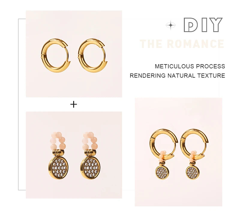JD Natural Stone Dangle Earrings Varied DIY Design for Women Stainless Steel Hoop Earrings Crystal Pendant Jewelry Accessory
