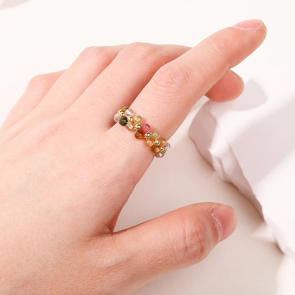 JD Natural Stone Crystal Bead Woven Rings Women Fashion Chic Handmade Adjustable Reiki Yoga Energy Rings Party Jewerly Gifts