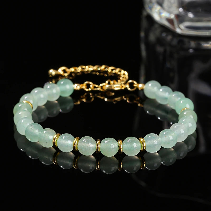 JD Natural Stone Green Aventurine Black Agate 6mm Bead Stainless Steel Bracelet Women Trendy Handmade Adjustable Healing Jewelry