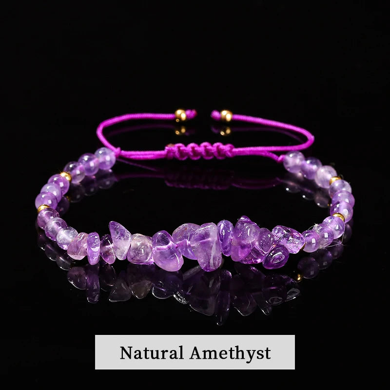 JD Natural Green Aventurine Amethyst Irregualr Gravel Woven Bracelet Women Men Handmade Braided Bracelet Crystal Chip Jewelry