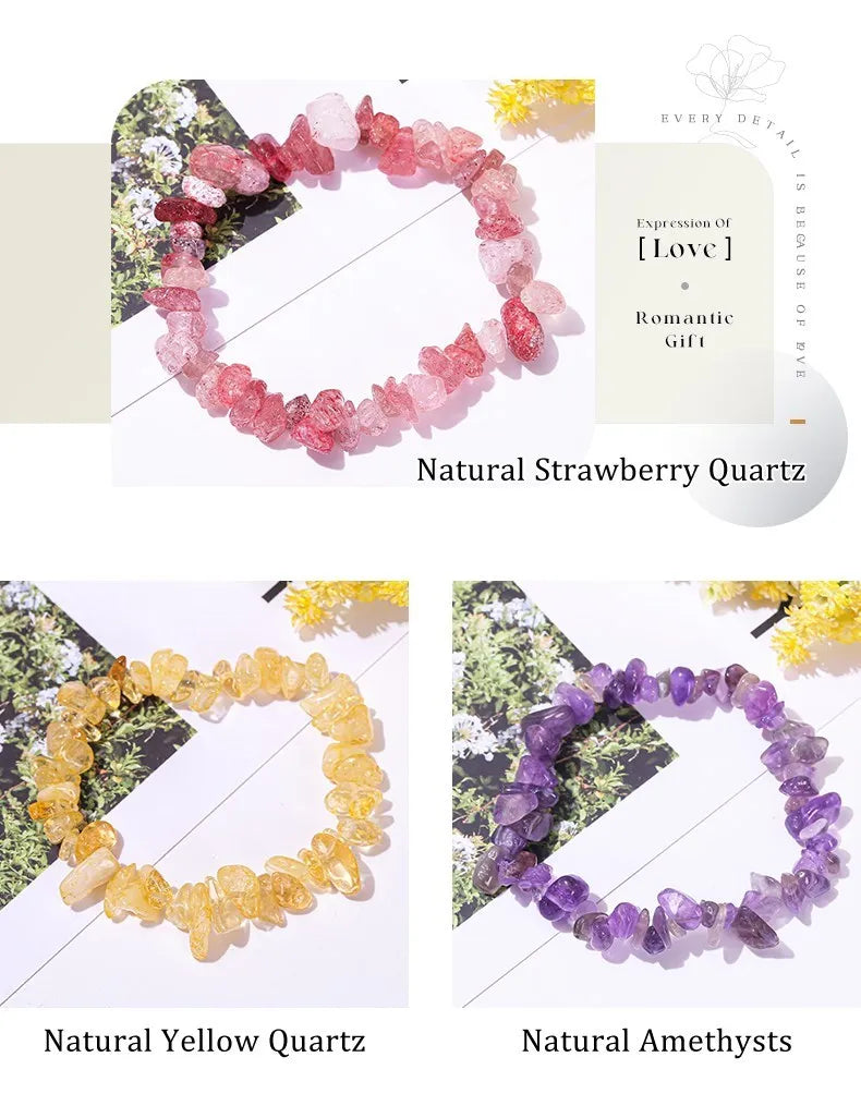 JD Natural Crystal Stone Seven Chakra Irregular Energy Bracelet Women Men Healing Amethyst Fluorite Chip Strand Bracelet Gift