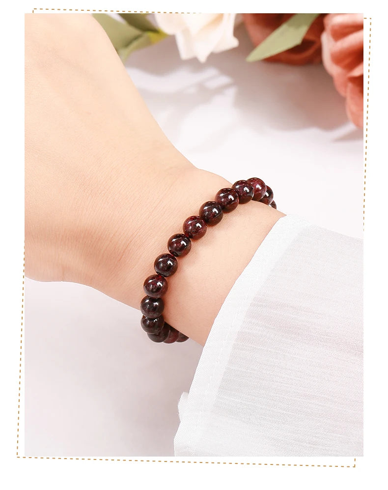 JD 1A Natural Garnet Stone Wine Red Beaded Bracelet Men Women Yoga Healing Balance Bracelets Jewelry Couple Valentine's Day Gift