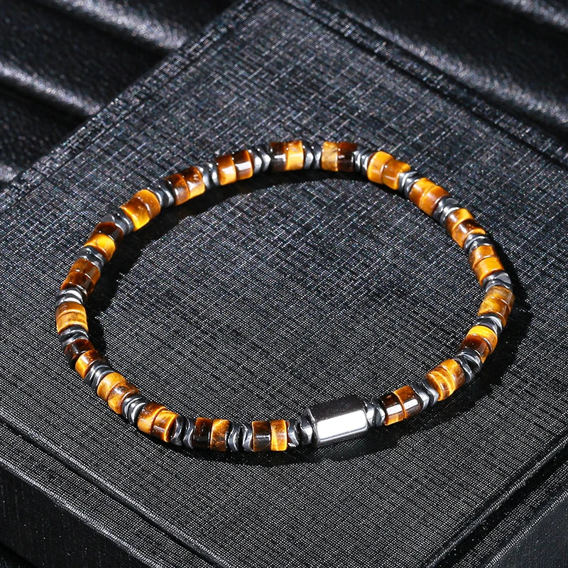 JD Natural Yellow Tiger Eye Hematite Stone Cylindrical Bead Bracelets For Women Men Health Protection Yoga Energy Soul Jewelry