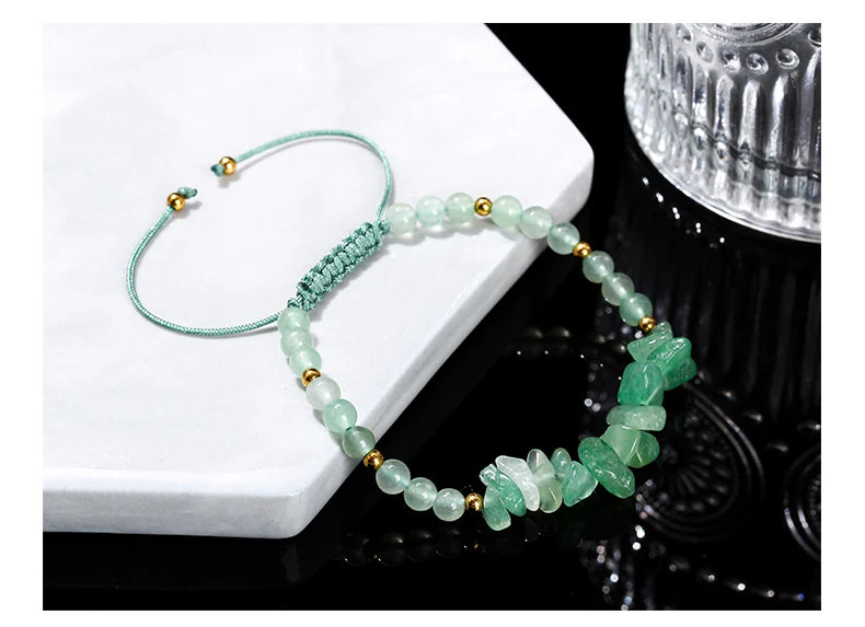 JD Natural Green Aventurine Irregular Gravel Bead Bracelet Women Trendy Adjustable Rope Braided Reiki Healing Chip Jewelry Gift