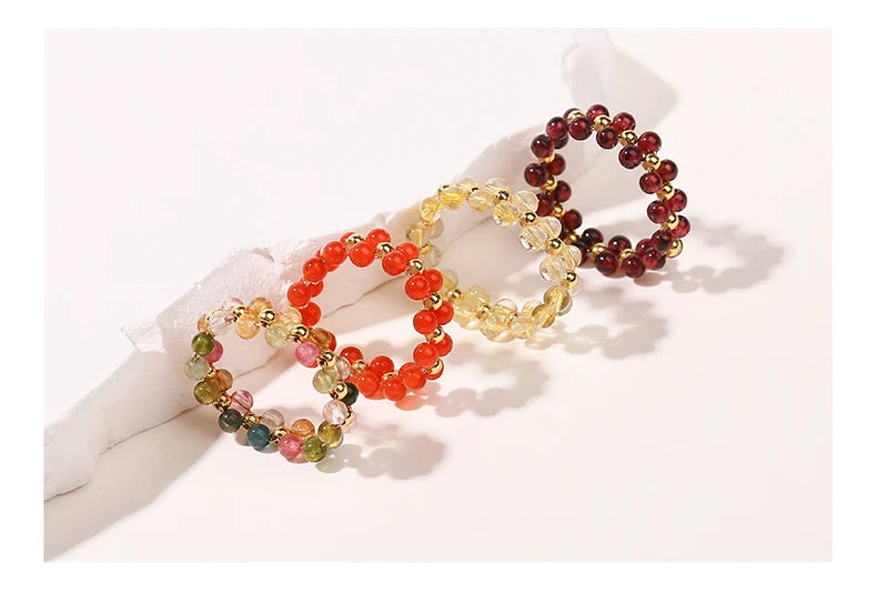 JD Natural Stone Crystal Bead Woven Rings Women Fashion Chic Handmade Adjustable Reiki Yoga Energy Rings Party Jewerly Gifts