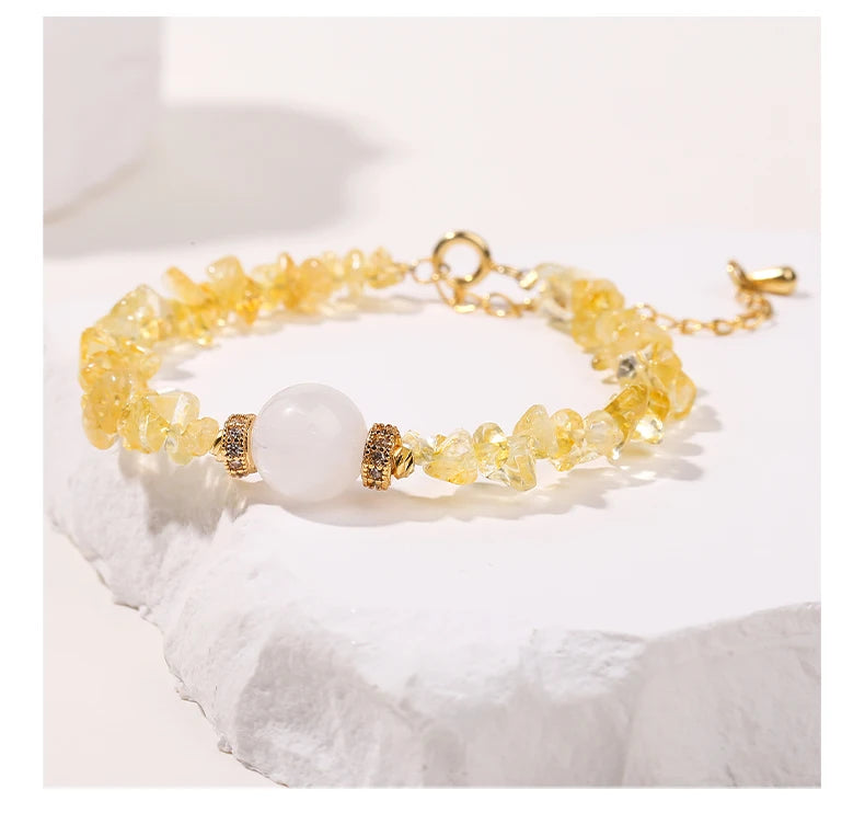 JD Natural Citrine Stone Gravel Bead Lucky Wealth Bracelets Women Fashion Jewelry Handmade Adjustable Chain Bracelet Couple Gift