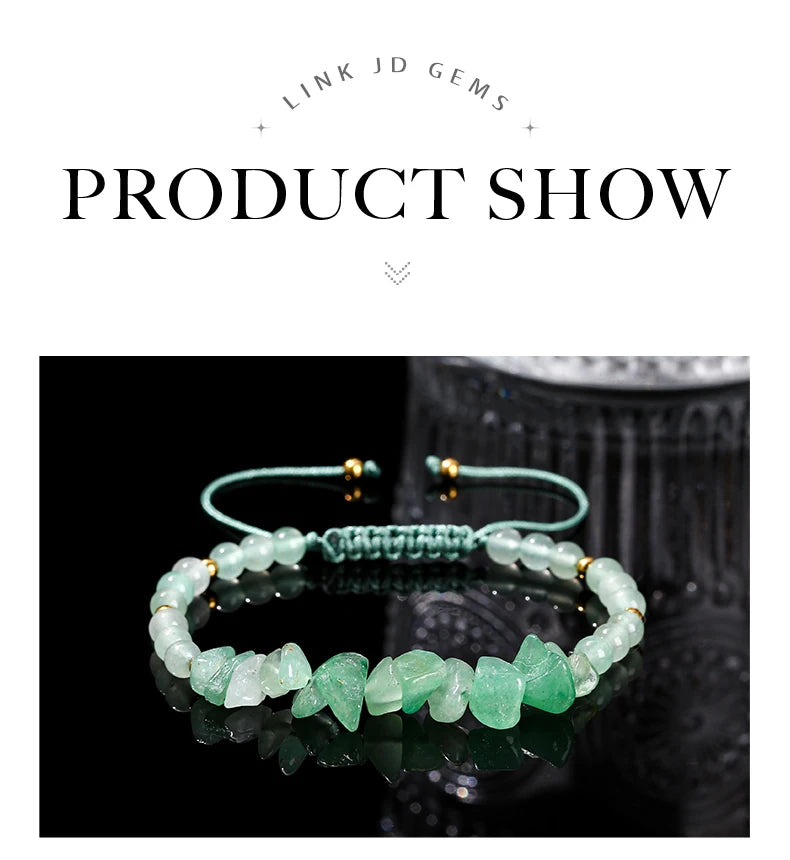JD Natural Green Aventurine Irregular Gravel Bead Bracelet Women Trendy Adjustable Rope Braided Reiki Healing Chip Jewelry Gift
