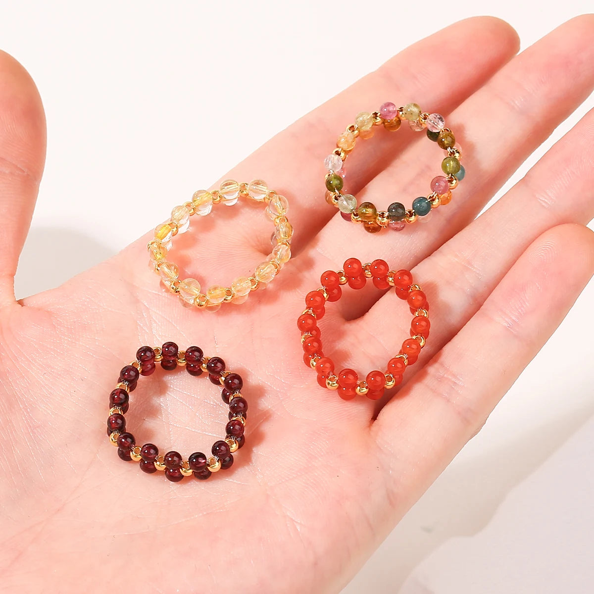 JD Natural Stone Crystal Bead Woven Rings Women Fashion Chic Handmade Adjustable Reiki Yoga Energy Rings Party Jewerly Gifts