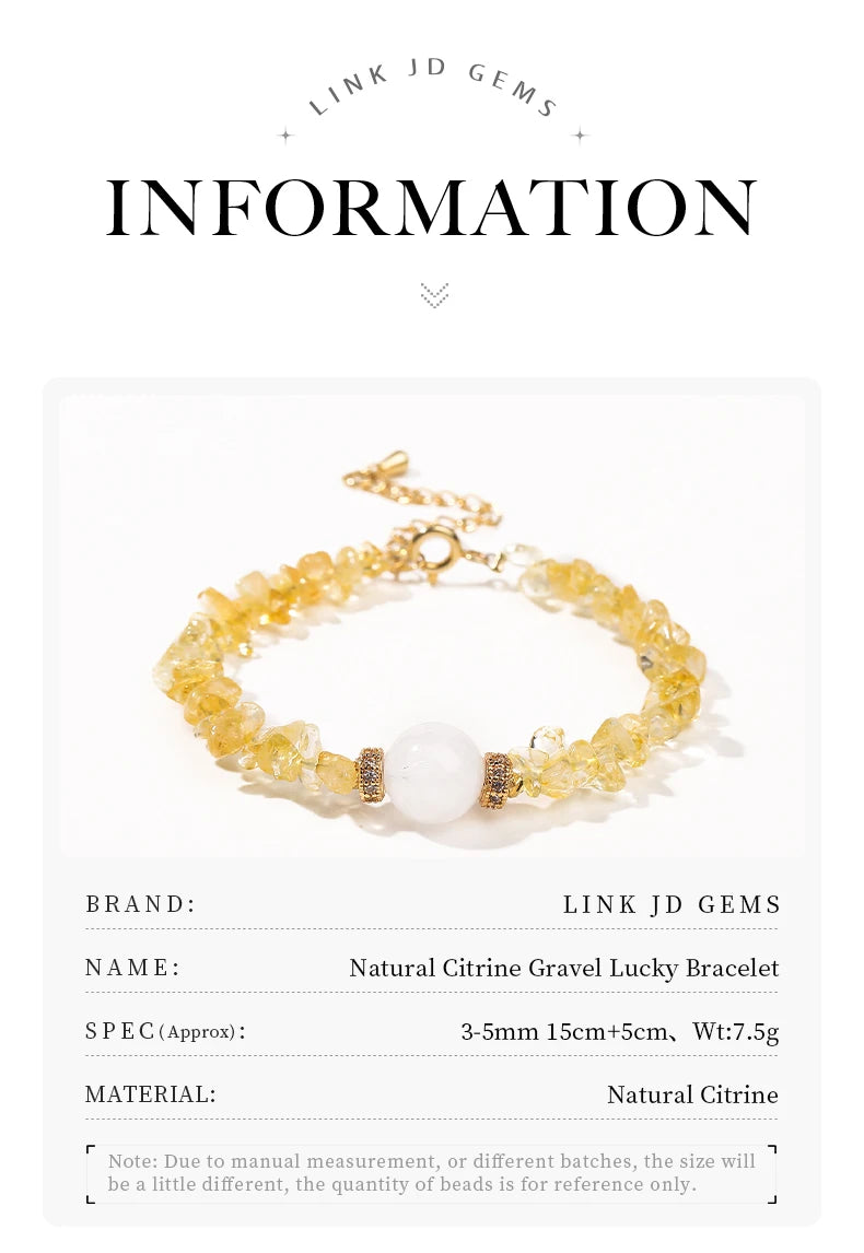 JD Natural Citrine Stone Gravel Bead Lucky Wealth Bracelets Women Fashion Jewelry Handmade Adjustable Chain Bracelet Couple Gift