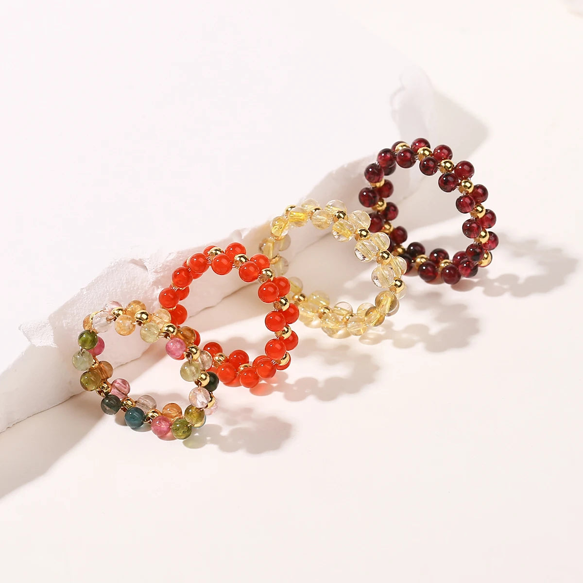 JD Natural Stone Crystal Bead Woven Rings Women Fashion Chic Handmade Adjustable Reiki Yoga Energy Rings Party Jewerly Gifts