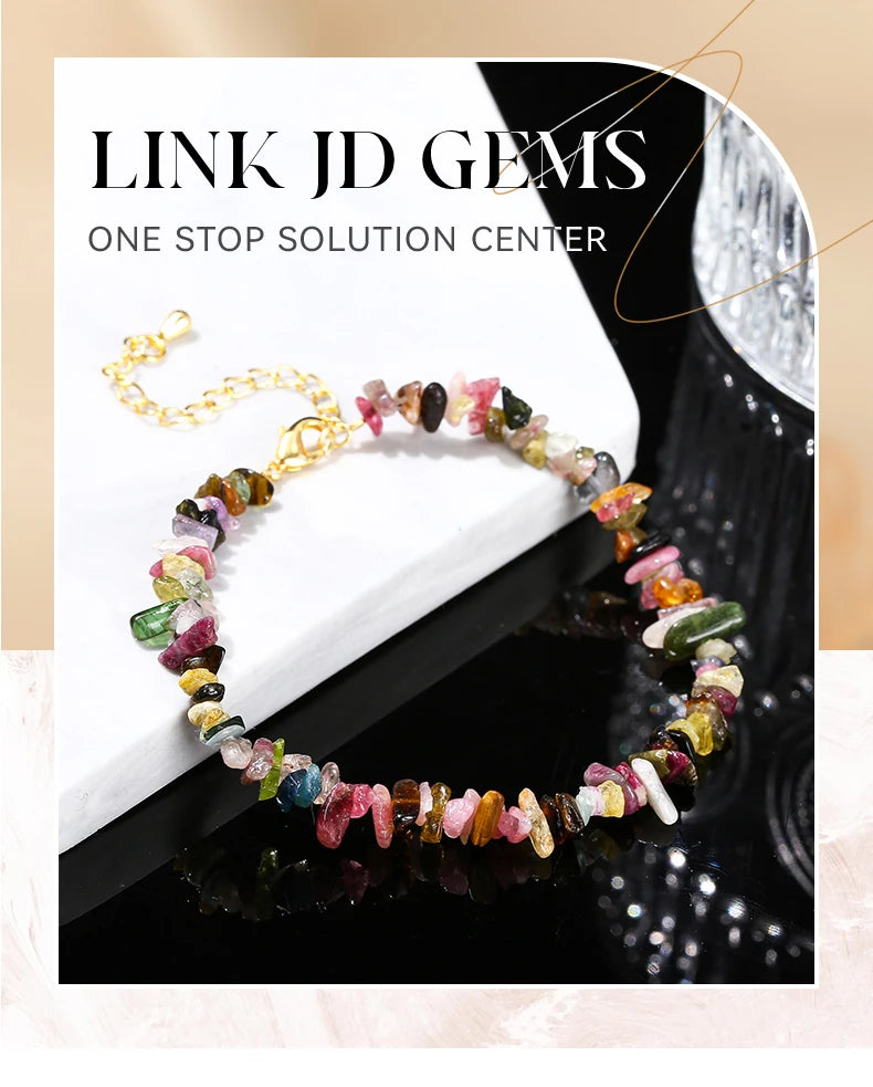 JD Natural Stone Mixed Tourmaline Gravel Lucky Chain Bracelet Women Fashion Jewelry Adjustable Chip Bracelet Yoga Chakra Gifts