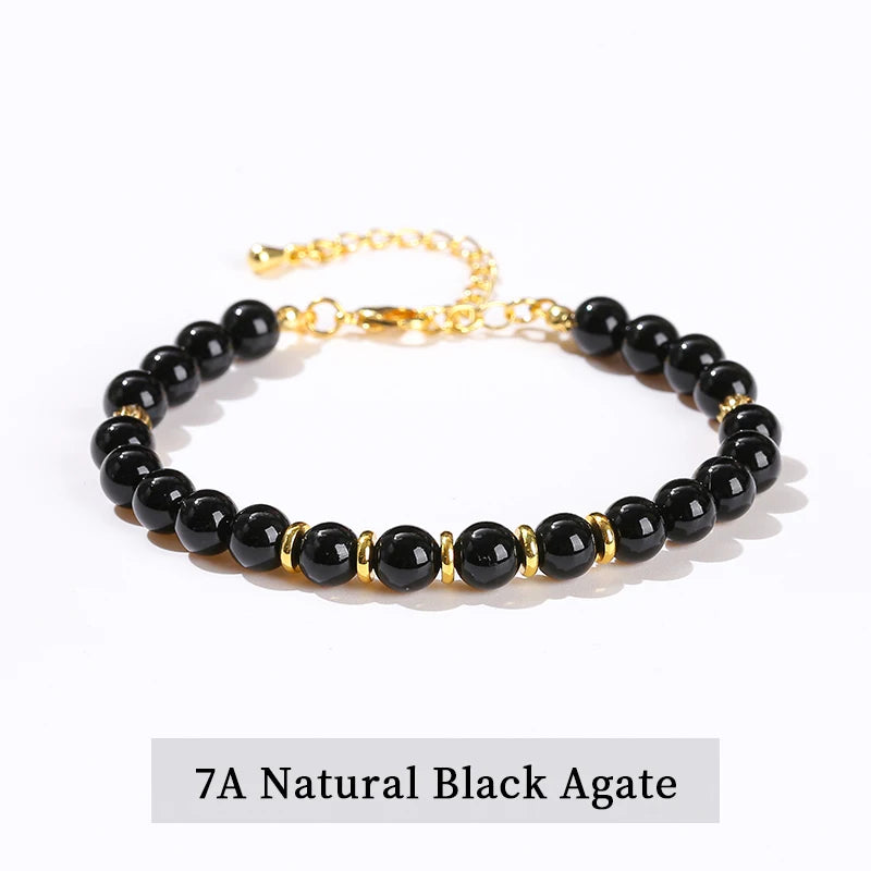 JD Natural Stone Green Aventurine Black Agate 6mm Bead Stainless Steel Bracelet Women Trendy Handmade Adjustable Healing Jewelry