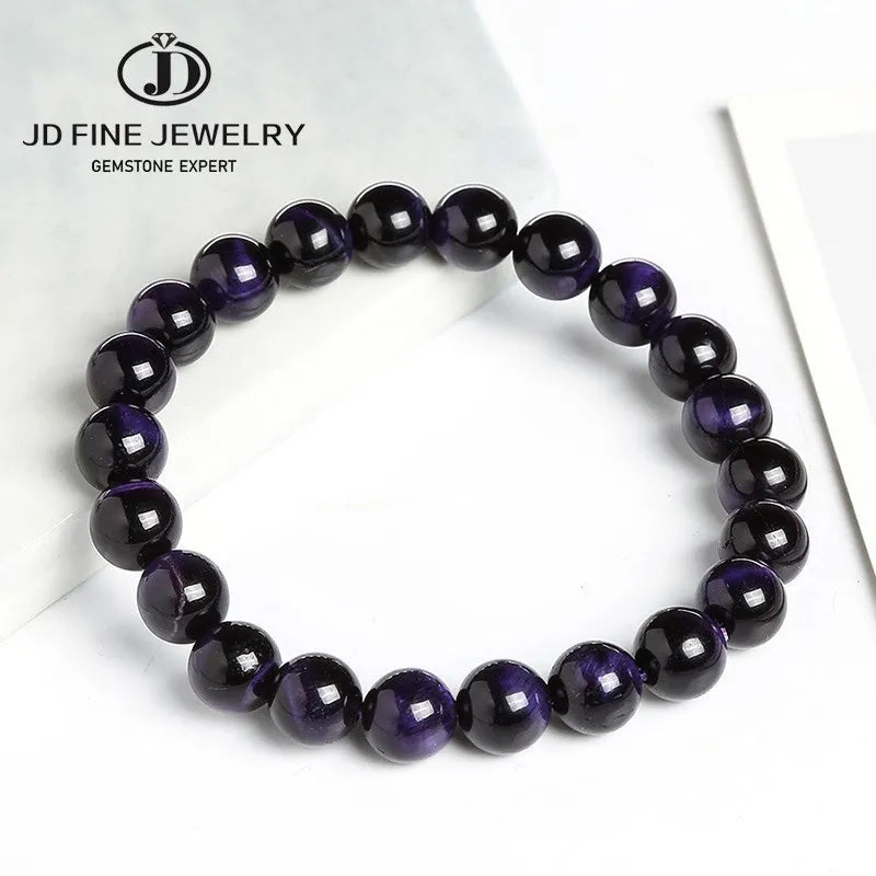 JD Natural Stone Blue Tiger Eye Beaded Bracelets Women Men Reiki Healing Yoga Meditation Charm Bangles Pulseras Jewelry Gift