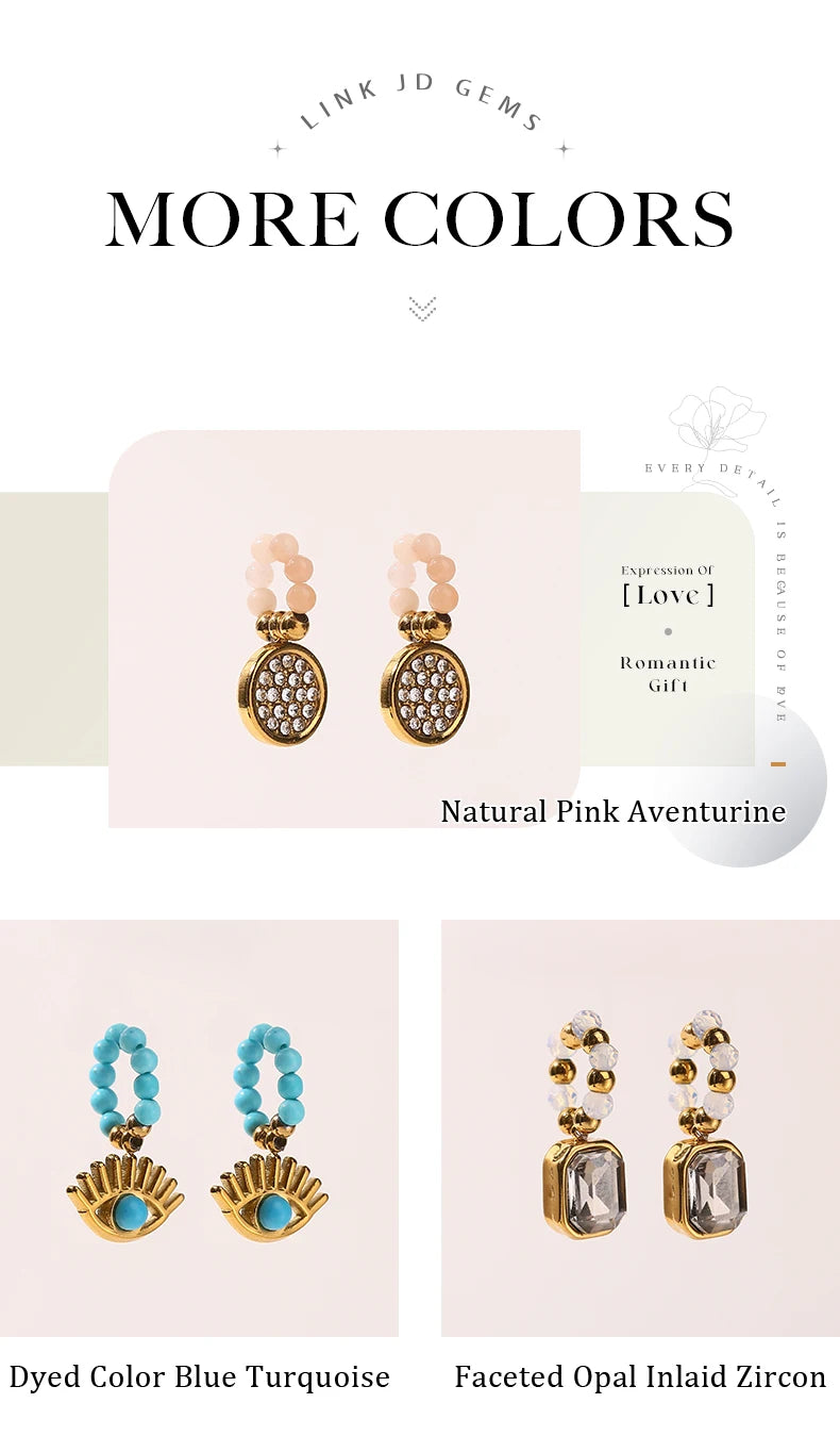 JD Natural Stone Dangle Earrings Varied DIY Design for Women Stainless Steel Hoop Earrings Crystal Pendant Jewelry Accessory
