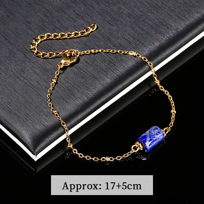 JD Natural Stone Pink Quartz Amethyst Faceted Tube Bead Stainless Steel Bracelet Women Exquisite Nugget Gems Adjustable Jewelry