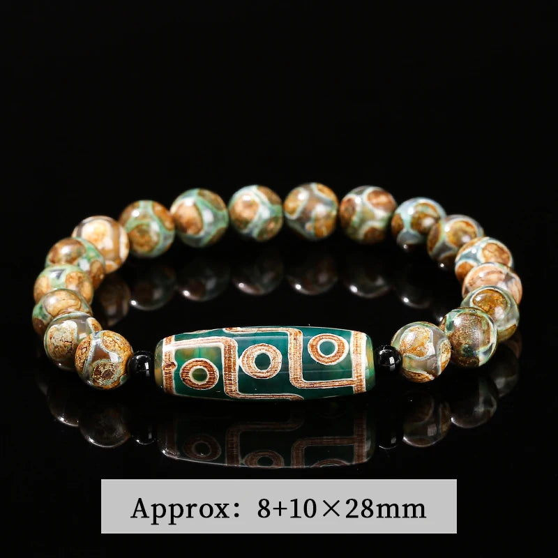 JD Natural Green Nine Eyes Tibetan Dzi Agate Barrel Beads Bracelet Women Men Retro Healing Buddha Prayer Charm Yoga Jewelry Gift