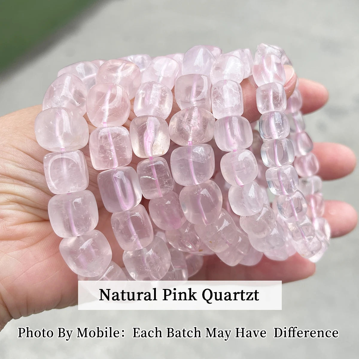 JD Natural Pink Quartz Polished Square Bead Strand Bracelets Women Charm Reiki Healing Strand Bangles Couple Party Jewelry Gift