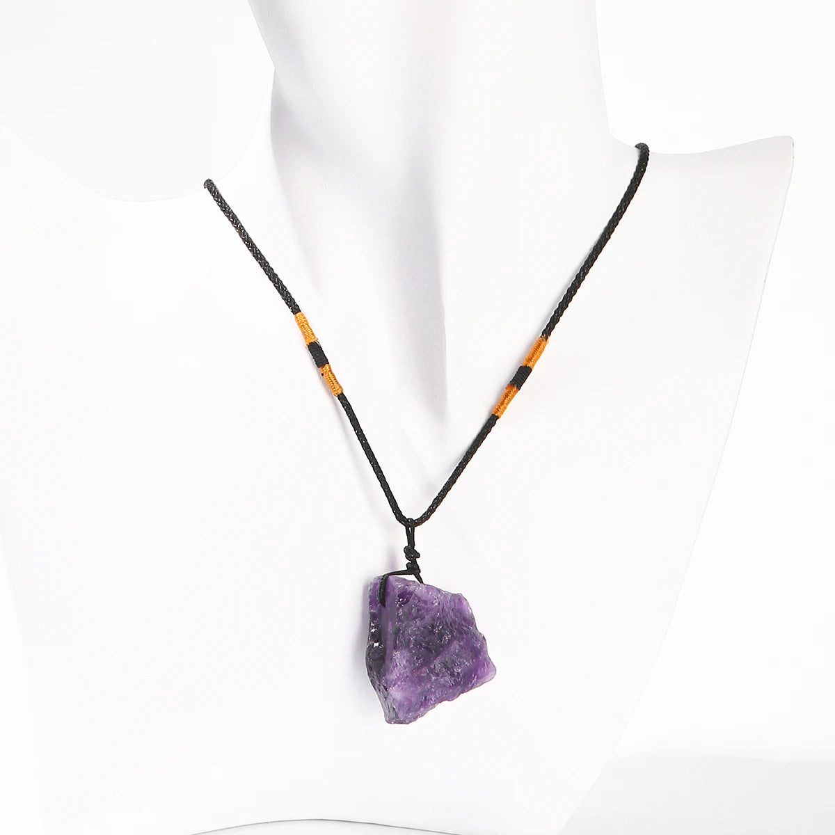 JD Natural Crystal Amethyst Raw Stone Pendant Clavicle Necklace Women Men Reiki Healing Adjustable Rope Chain Lucky Necklace