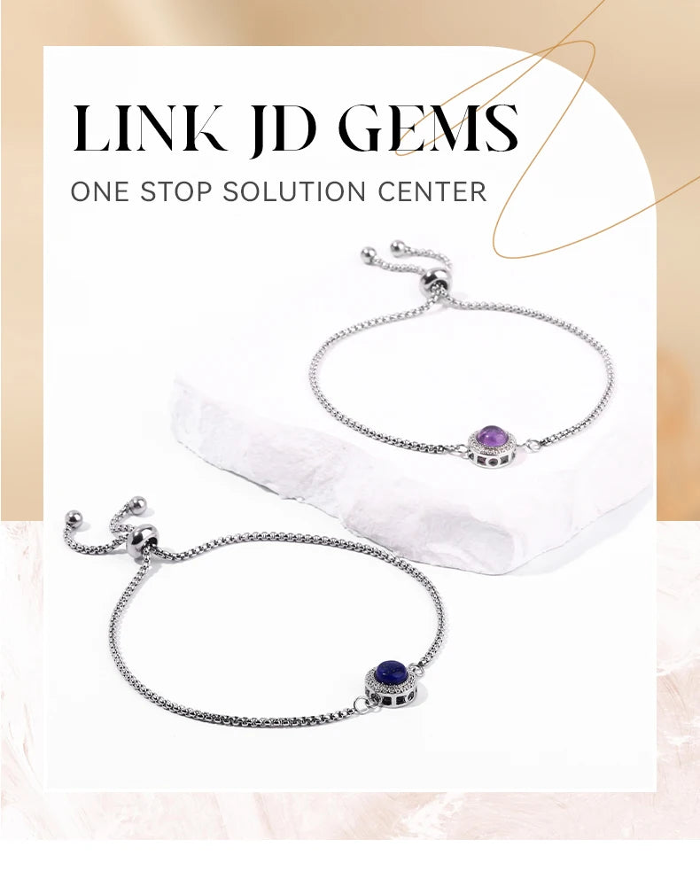 JD Natural Blue Moonstone Inlaid Stainless Steel Chain Bracelets Women Fashion Handmade Adjustable Healing Bangles Couple Gifts