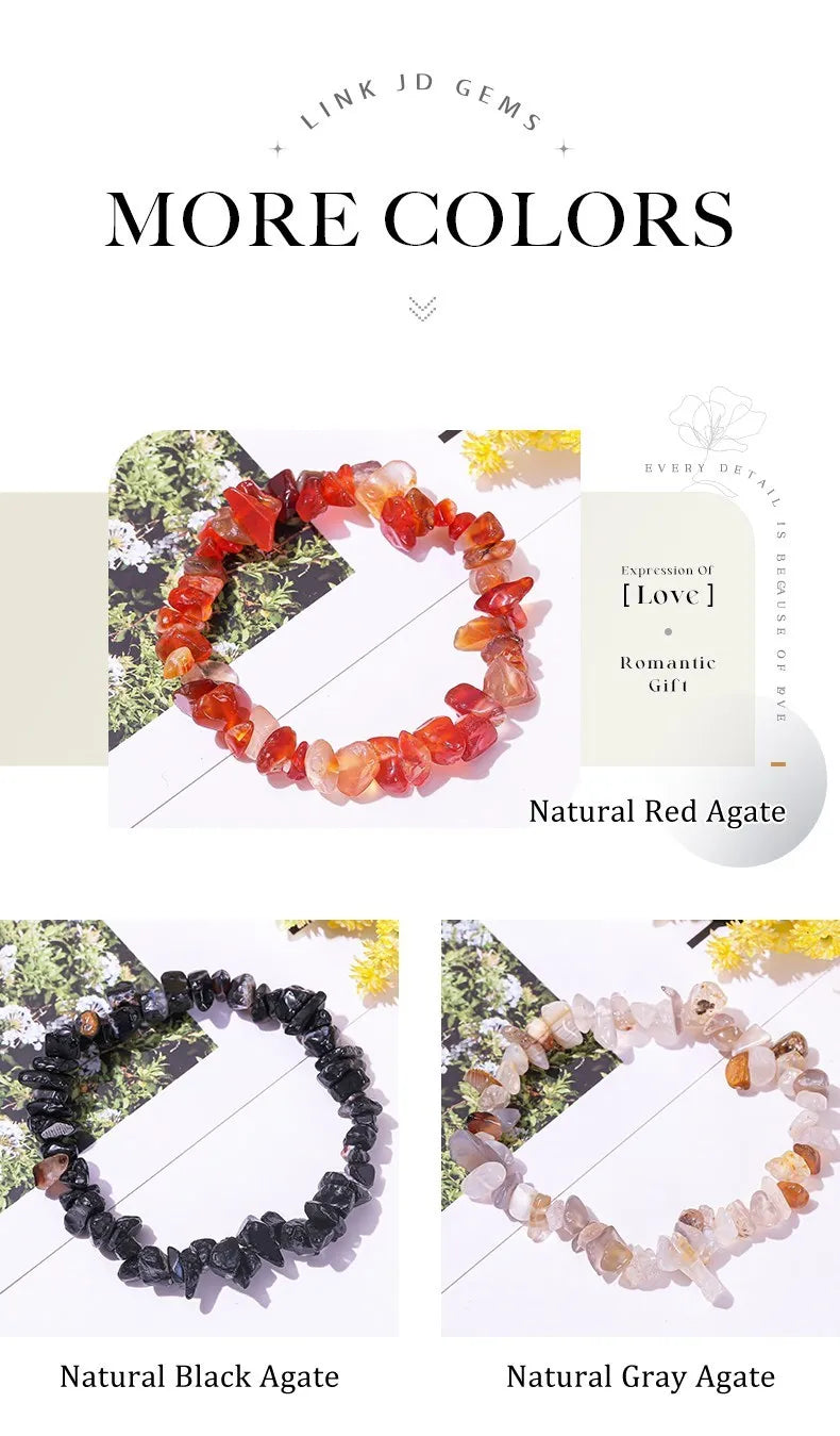 JD Natural Crystal Stone Seven Chakra Irregular Energy Bracelet Women Men Healing Amethyst Fluorite Chip Strand Bracelet Gift
