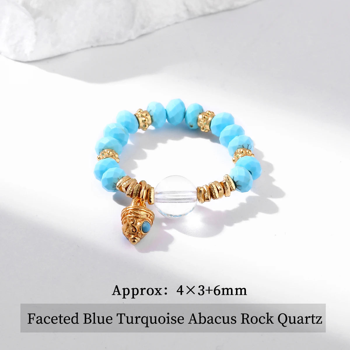 JD Natural Faceted Blue Turquoise Strand Rings Women Vintage Handmade Adjustable Reiki Yoga Energy Rings Party Couple Gifts