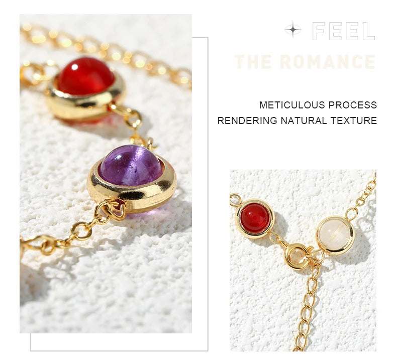 JD Natural Stone Colorful Crystal Lucky Bead Chain Bracelets Women Fashion Simple Adjustable Stainless Steel Healing Jewelry