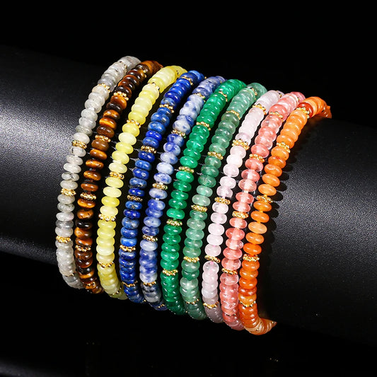JD 4mm Natural Stone Pink Quartz Green Aventurine Spacer Bead Bracelet Women Elegant Hand String Healing Wrist Jewerly Female