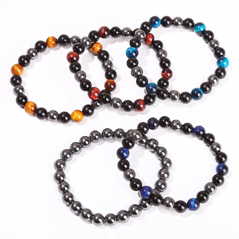 JD Natural Black Obsidian Stone Hematite Tiger Eye Bead Bracelet Women Men Triple Protection Health Care Weight Loss Jewelry