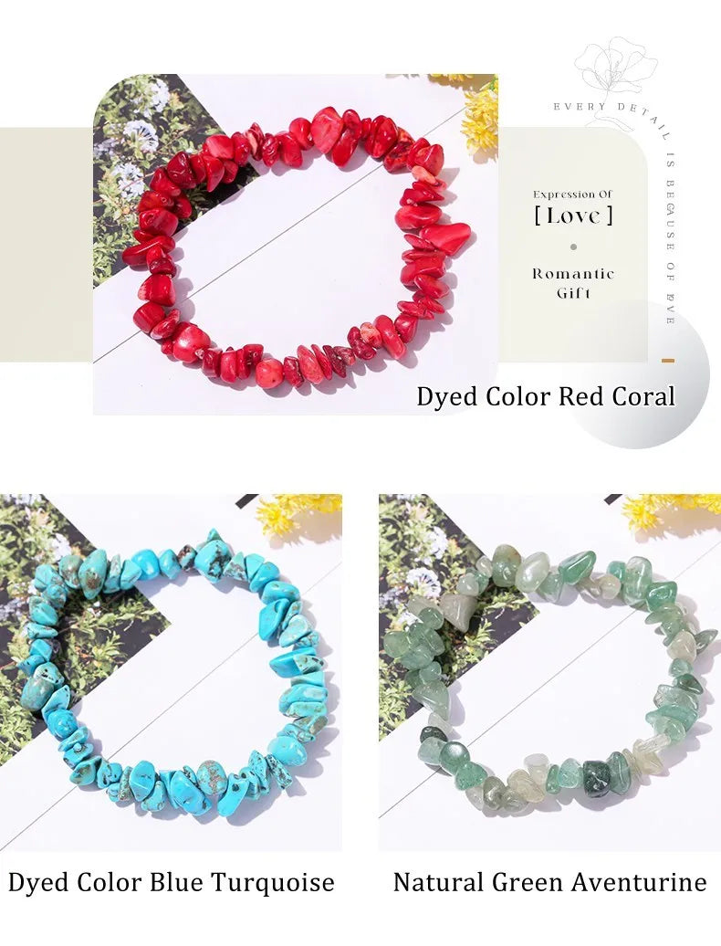 JD Natural Crystal Stone Seven Chakra Irregular Energy Bracelet Women Men Healing Amethyst Fluorite Chip Strand Bracelet Gift