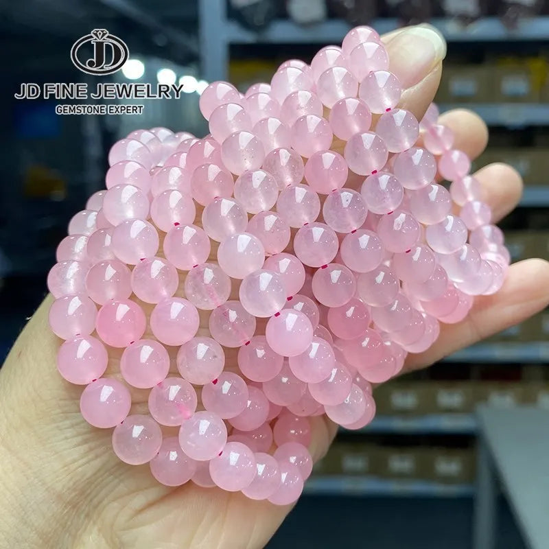 JD Natural Stone Pink Quartz Crystal Amethyst Fluorite Beaded Bracelets Women Sweet Reiki Healing Energy Strand Bangles Jewelry