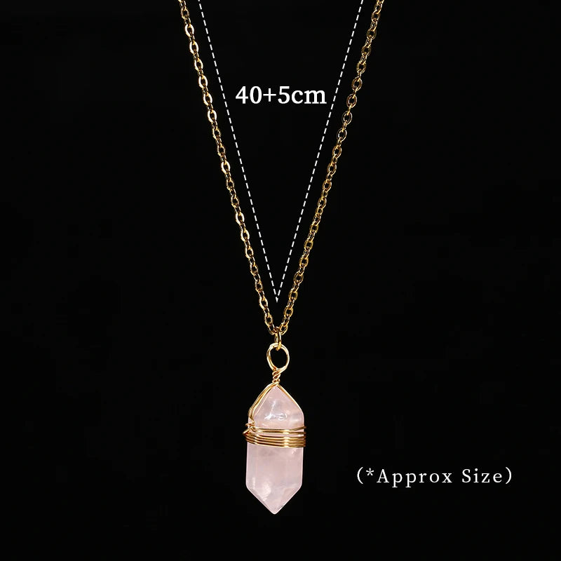 JD Natural Stone Amethyst Yellow Tiger Eye Obsidian Hexagon Column Charm Necklace Women Men Fashion Energy Healing Chain Choker