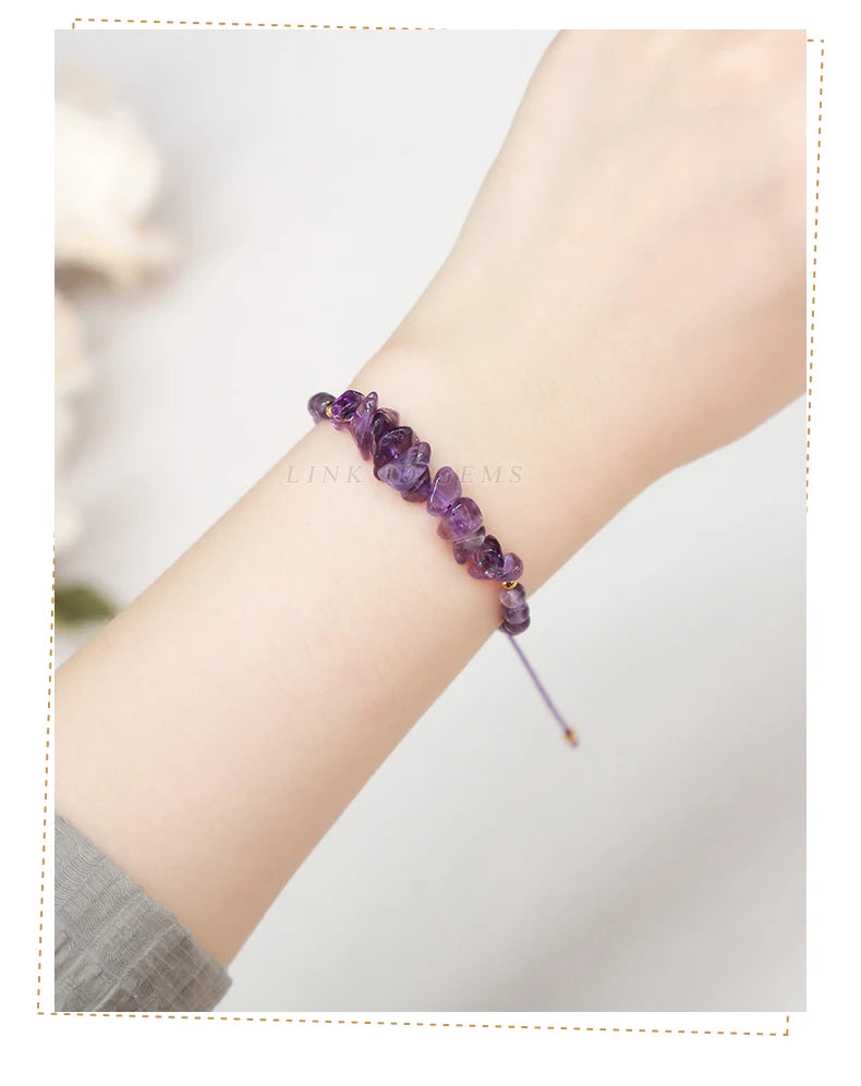 JD Natural Green Aventurine Amethyst Irregualr Gravel Woven Bracelet Women Men Handmade Braided Bracelet Crystal Chip Jewelry