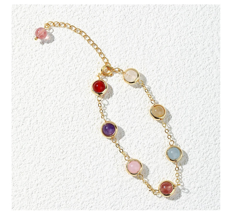JD Natural Stone Colorful Crystal Lucky Bead Chain Bracelets Women Fashion Simple Adjustable Stainless Steel Healing Jewelry