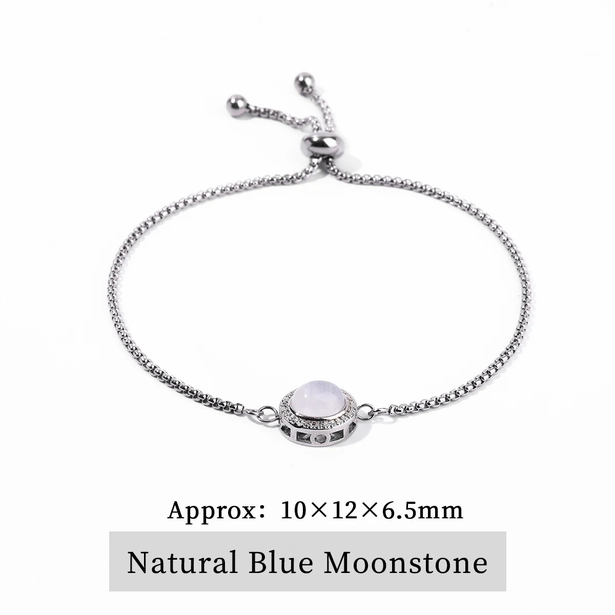 JD Natural Blue Moonstone Inlaid Stainless Steel Chain Bracelets Women Fashion Handmade Adjustable Healing Bangles Couple Gifts