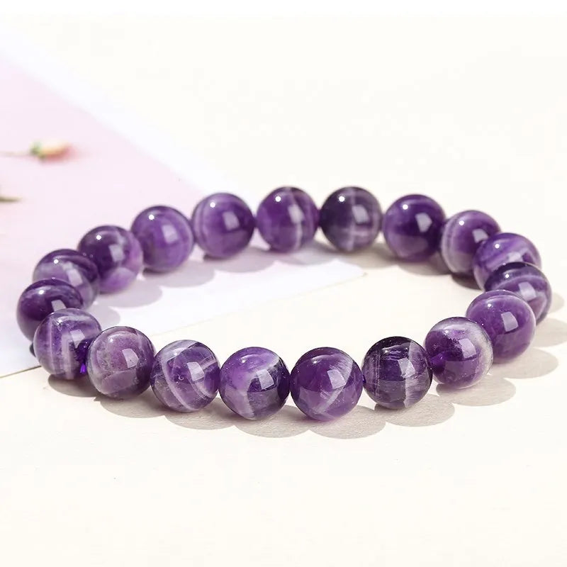 JD Natural Dream Lace Amethyst Stone Beaded Bracelets Women Purple Crystal Quartz Energy Bead Reiki Healing Bangle Jewelry Gift